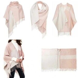 Soia & Kyo Colorblock Fringe Wrap Poncho Scarf – Neutral Tones – One Size – NWT